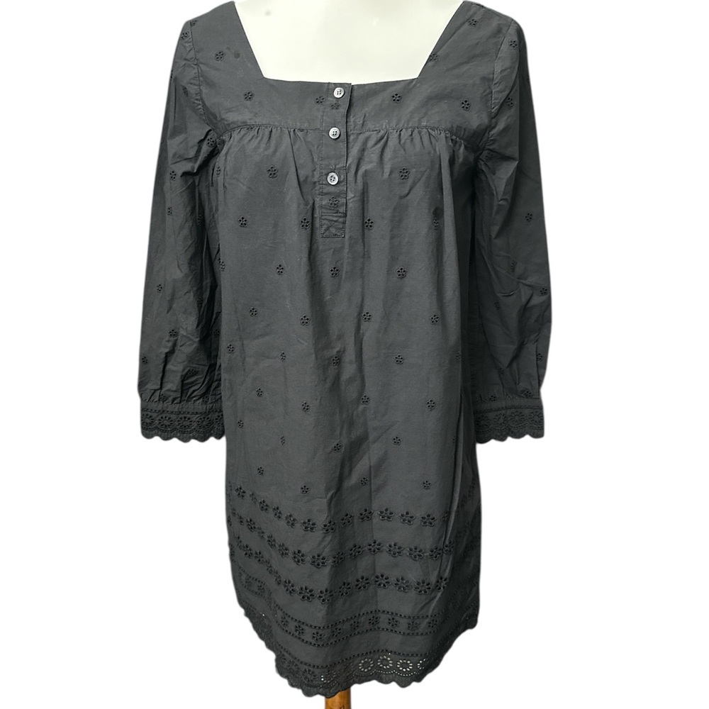 Madewell Womenโs Black Eyelet Knee Length Casual Dress Long Sleeved size Small